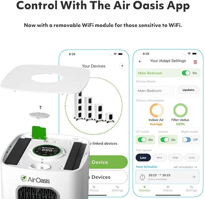 iAdapt 2.0 H13 HEPA Filter Air Purifier Reduces 99% of Viruses, Mold, Dust, Smoke, Pollen & Odors Quietest on The Market WiFi Compatible 3,975 Sq Ft of Clean Air