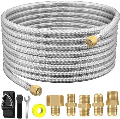 24Ft High Pressure Braided Propane Hose Extension and fittings with Conversion Coupling 3/8" Flare to 1/2" Female NPT, 1/4" Male NPT, 3/8" Male Flare for BBQ Grill, Fire Pit, Heater