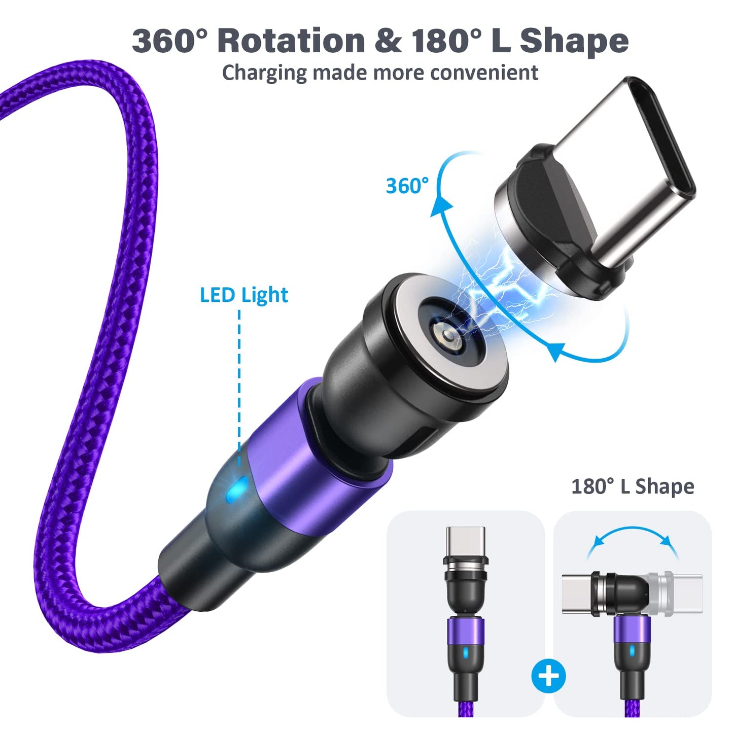 Aripps Magnetic Charging Cable 4 Pack (3.3ft/6.6ft/6.6ft/10ft), 540 Degree Rotating Magnet Phone Charger Cable, 3 in 1 Nylon Magnetic USB Cable for Micro,Type C and iProduct Device
