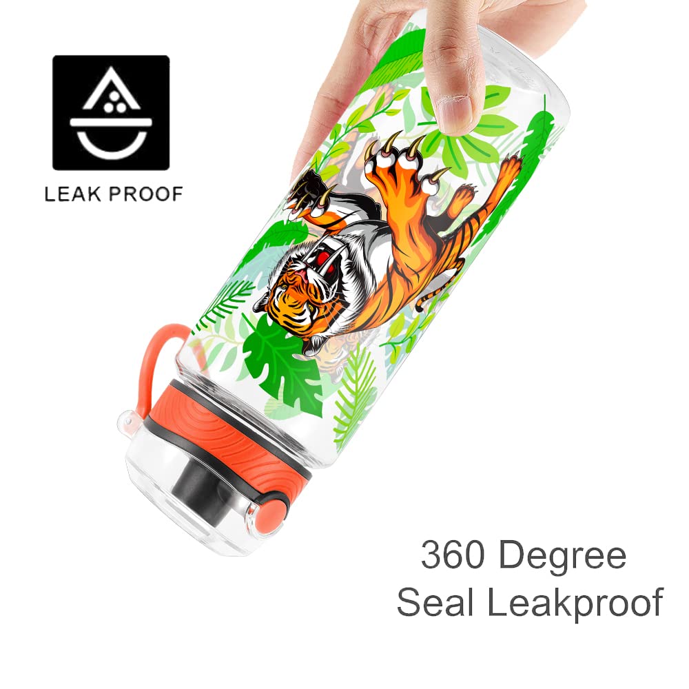 Cute Water Bottle for School Kids Girls, BPA FREE Tritan & Leak Proof & Easy Clean & Carry Handle, 23oz/ 680ml - Tiger