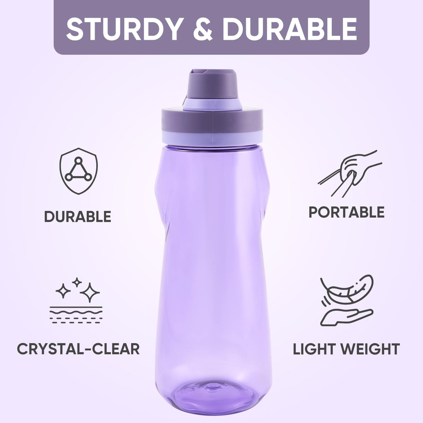 Kerilyn 32oz Water Bottle, Wide Mouth Plastic Water Bottles Chug Lid Sports Water Bottle, Double Walled Reusable Water Bottle With Handle, Leakproof Bottles for Travel, Fitness, Men, Women, Purple