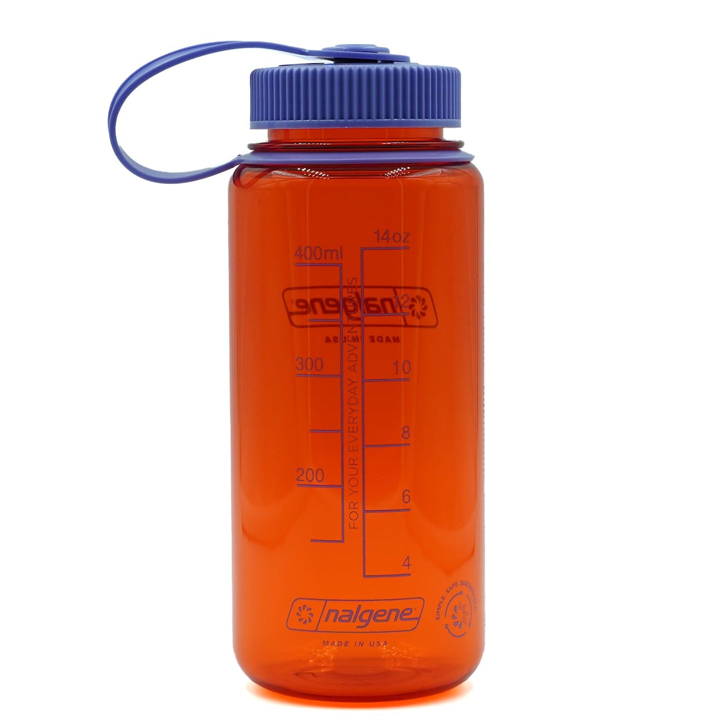 Nalgene Water Bottle - Lightweight Sustain Tritan BPA-Free Shatterproof Bottle for Backpacking, Hiking, Gym, 16 OZ, Wide Mouth, Marmalade Orange