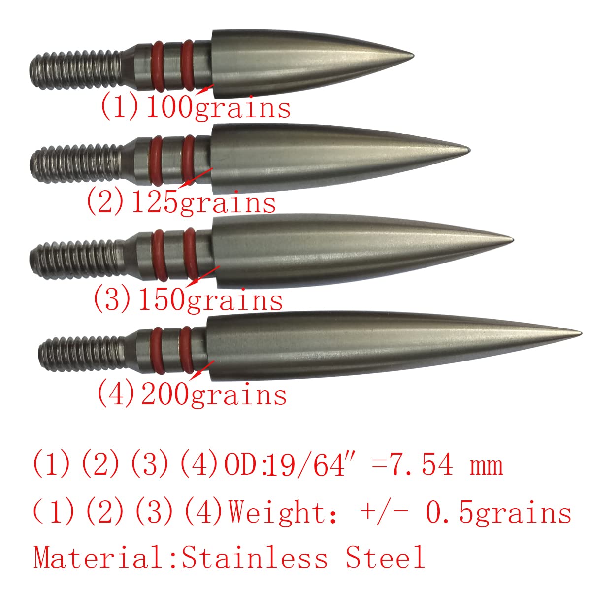Aklisdlha Field Points arrowheads 100/125/150/200/300 Grains Archery Field Points,Stainless Steel Screw in Archery Field Tips and Broadheads (1 Dozen 12 PCS) (19/64″-Combination)