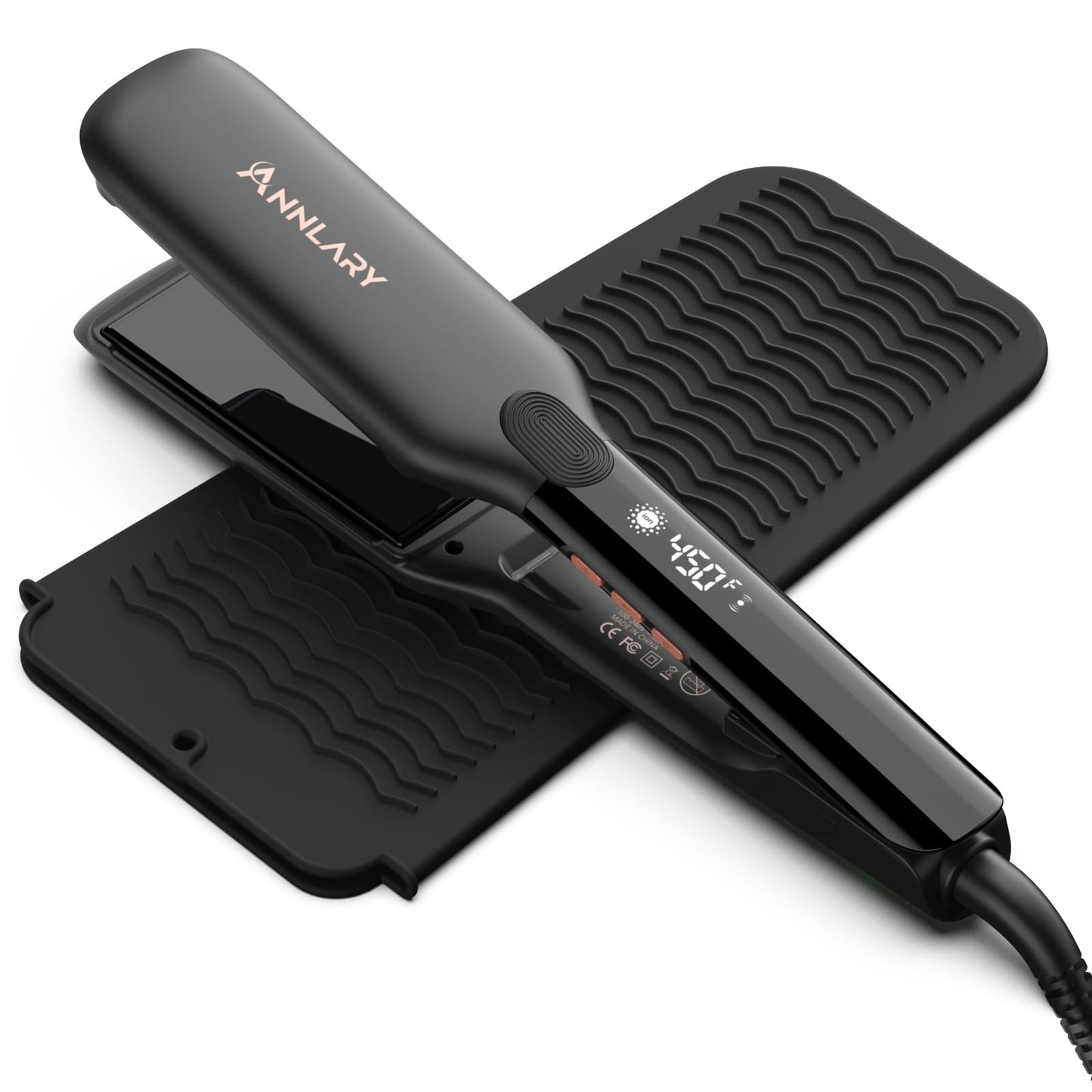Annlary 1.75 Inch Flat Iron Hair Straightener with Resistant Silicone Mat Pouch, Professional Ceramic Ionic Dual Voltage Straightener with Anti-Iron Silicone for Less Frizz, Shinier & Smoother Hair