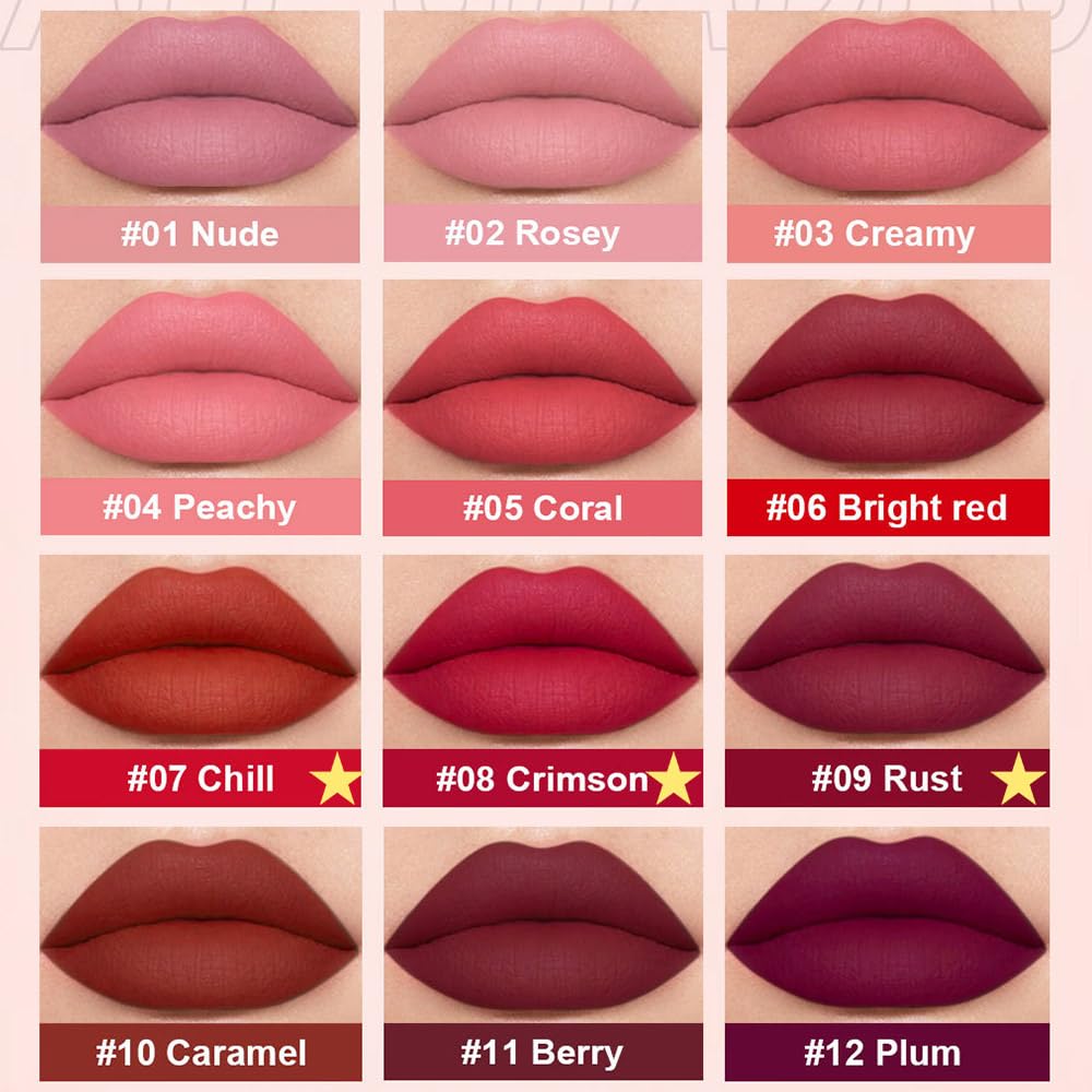 AMY'S DIARY Matte Plum Liquid Lipstick 3Pcs Sets,24-hour Lipstick Dark Deep Maroon Purple Brown Plum Red Lip Stain 24 Smudge Waterproof for Women (03#)