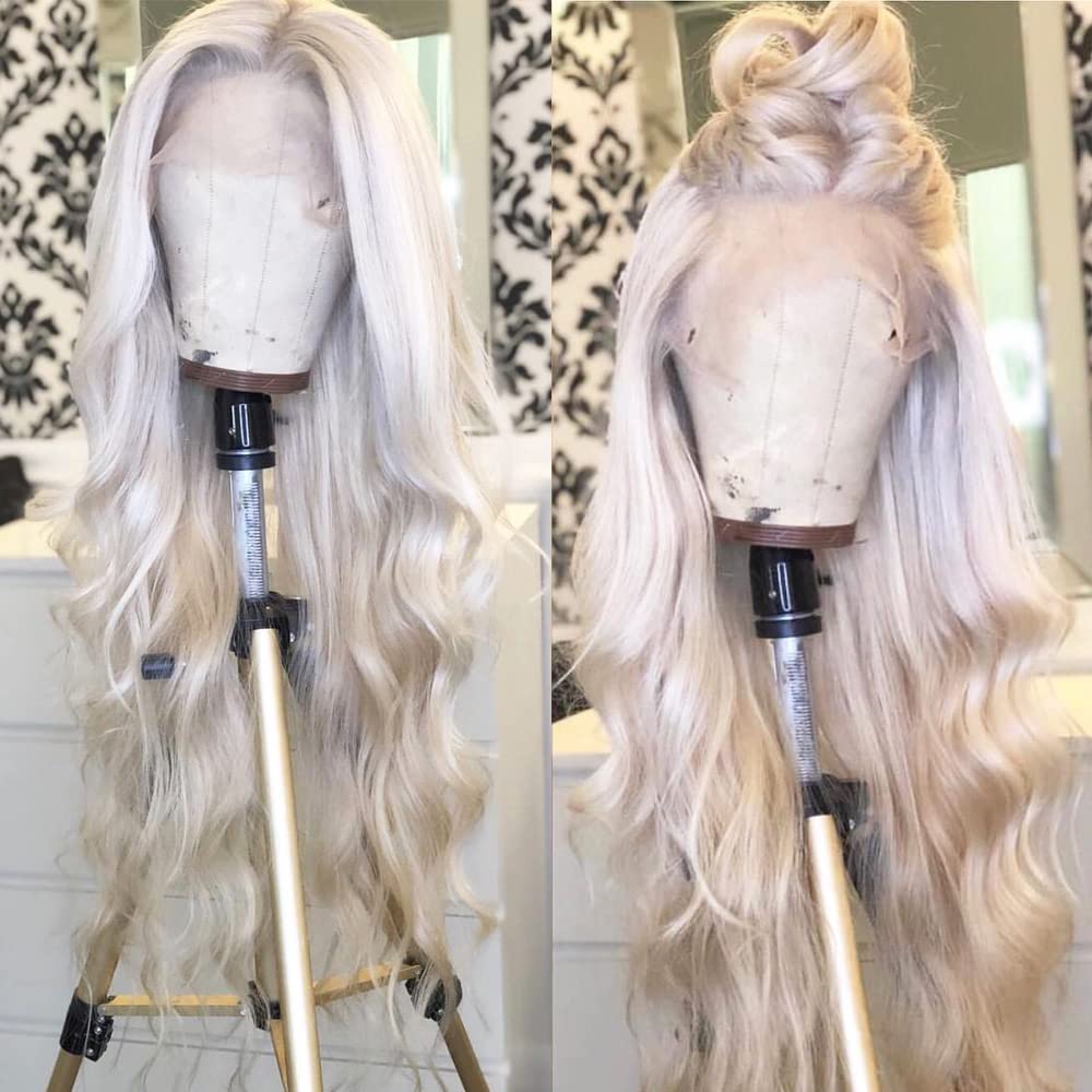 ANDRIA Platinum Blonde Wig lace front wigs Long Wigs Loose Wave Glueless Lace Wig Colored Synthetic Heat Resistant Fiber Wig With Baby Hair Natural Wavy White Blonde Body Wave Colorful wig for Women