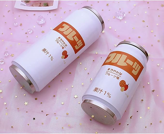 Kawaii Water Bottles Stainless Steel Water Bottle Kawaii Water Bottle with Straw Japanese Water Bottle Insulated (500ml/16.12oz,White lychee)