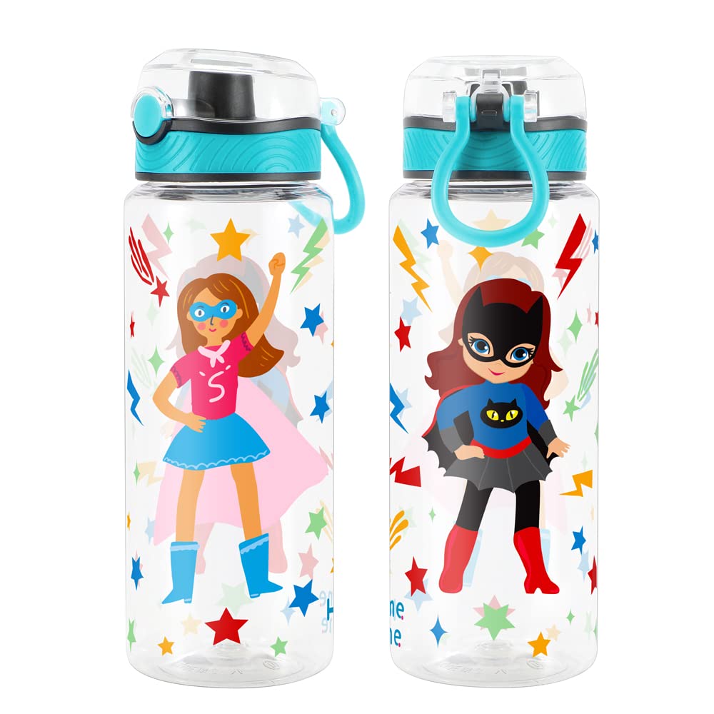 Cute Water Bottle for School Kids Girls, BPA FREE Tritan & Leak Proof & Easy Clean & Carry Handle, 23oz/ 680ml (S-girls)