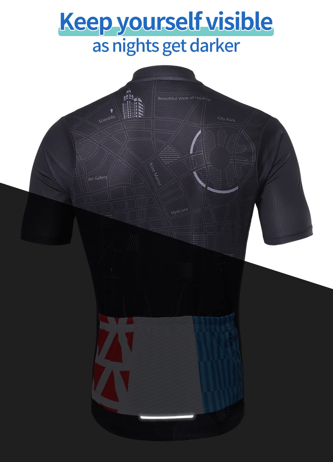 BERGRISAR Cycling Jersey Mens Bike Shirts Short Sleeve Bicycle Biking Clothes with Pockets Reflective Black Size X-Large
