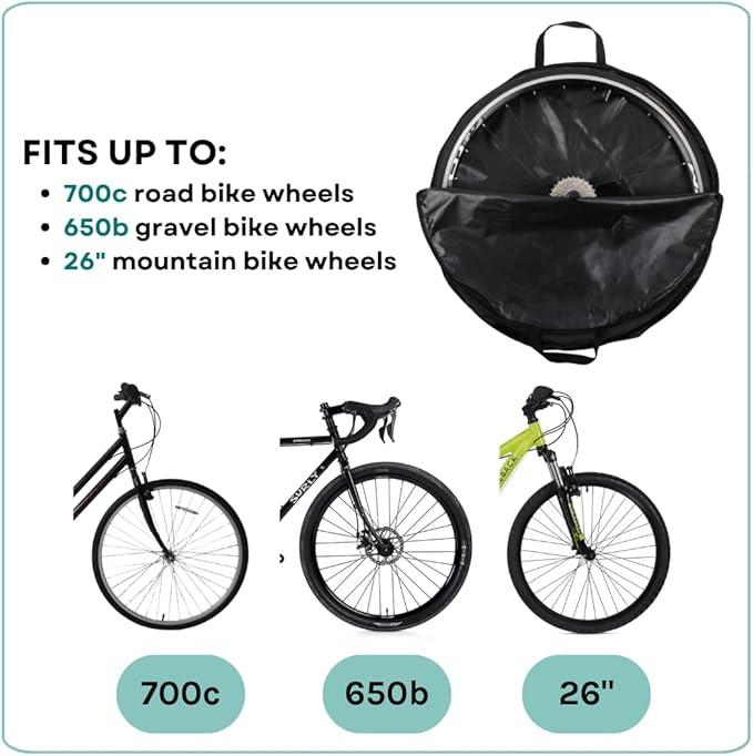 VeloChampion Waterproof Bicycle Wheel Bag Storage Cover | Mountain, Road or Gravel Bike | 650b. 700c. 26” 27.5” 29” Bicycle Wheelset Transport Travel Case (Black, 28.74" (Road) x2)