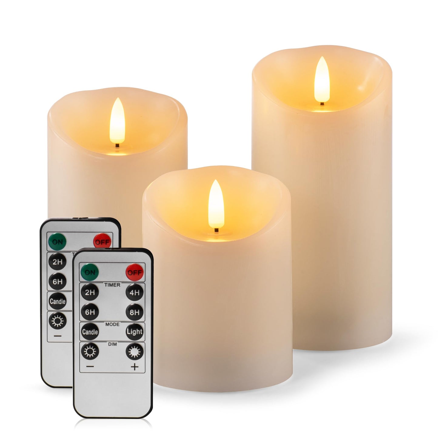 AKU TONPA Flameless Candles Battery Operated Pillar Real Wax Electric LED Flashing Candle Sets with Remote Control Cycling 24 Hours Timer, 4" 5" 6" Pack of 3 (Ivory)