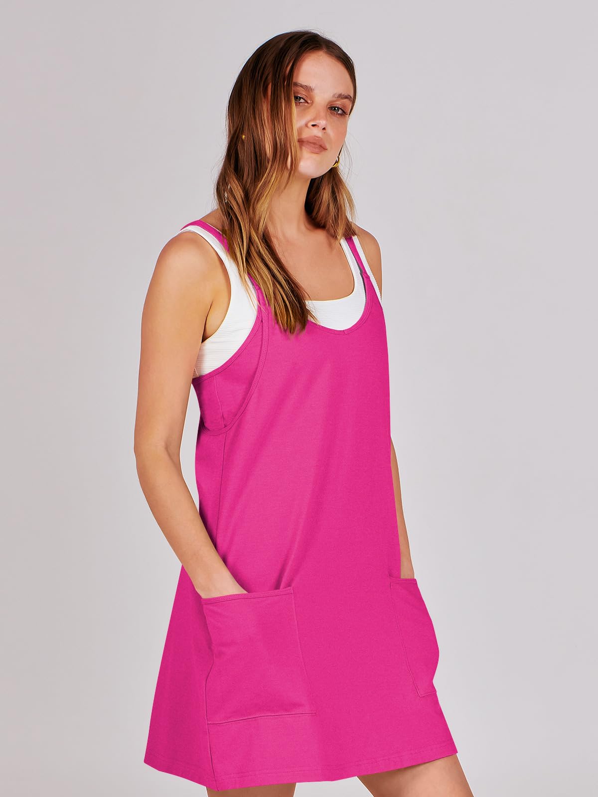 ANRABESS Women Summer Mini Romper Dress Workout Tennis Active Sports Athleisure Outfits built in Shorts Trendy Vacation Hot Pink Small