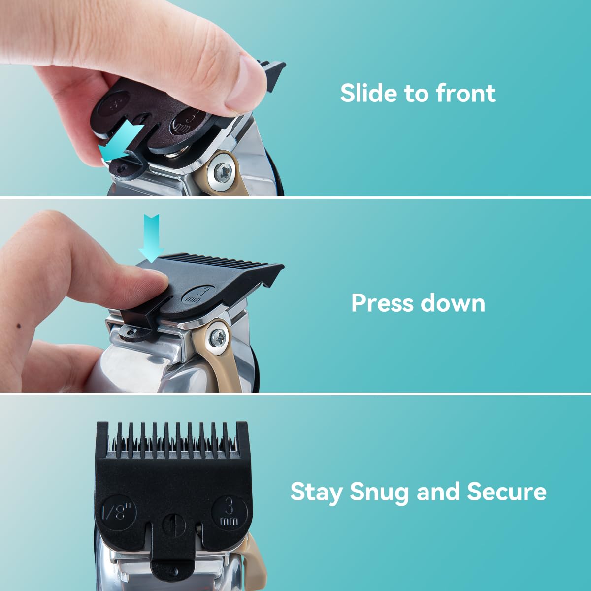 Clipper Guards Set Fits for Most Wahl Clippers and Babyliss FX870, Clipper Guides Replacement - 1/16" to 1", 10 Piece Set, Black Color
