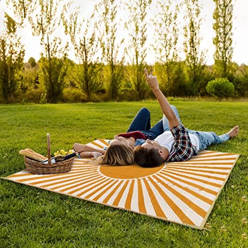 Anidaroel Outdoor Area Rug for Patio Clearance 6X9ft Waterproof, Reversible Plastic Straw Rug Outside Rug, Stain & UV Resistant RV Mat for Camping, Porch, Balcony, Pool Deck, Backyard(Orange,6‘x9')