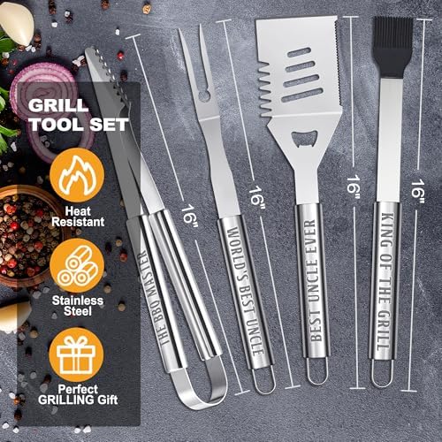 Uncle Gifts from Nephew, Gifts for Uncle Fathers Day, Grilling Accessories, Heavy Duty Stainless Steel Grill Set BBQ Grill Tools for Outdoor Grill with Aluminum Case, Camping Grill Utensils Set