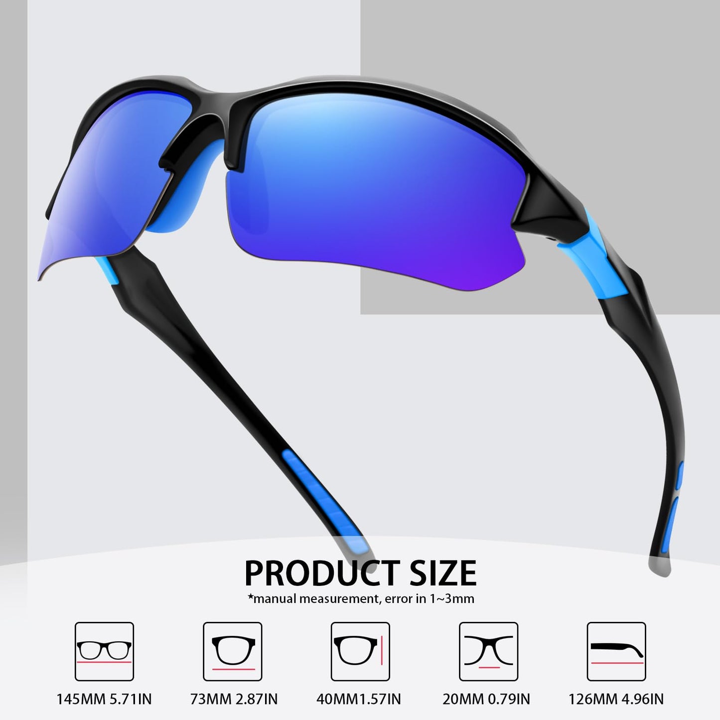 DioKiw 2PACK Sports Polarized Sunglasses for Men Cycling Running Fishing UV400 Protection Sun Glasses Lightweight Half Frame Goggles