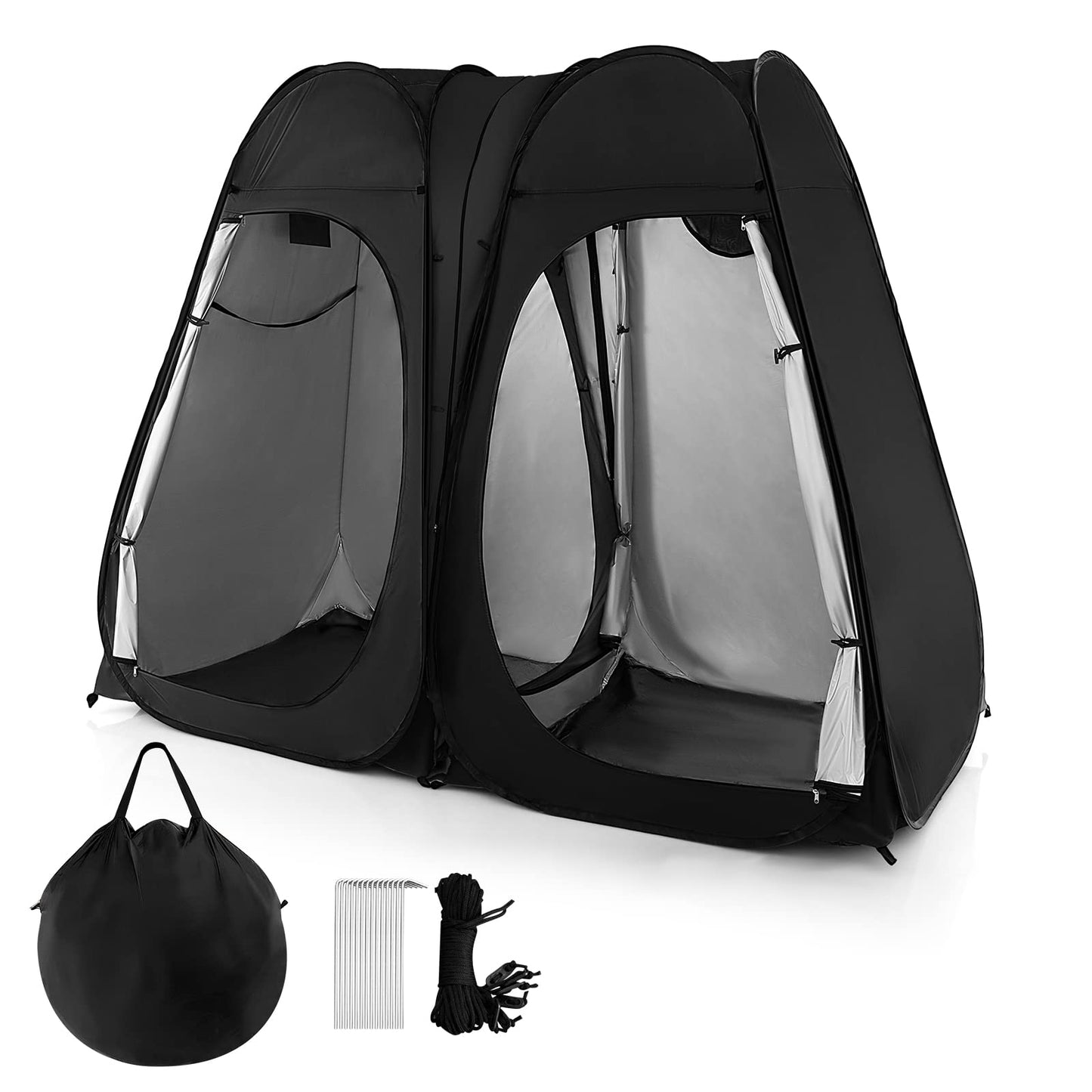 Goplus 2 Room Pop Up Shower Tent, 6.3FT Outdoor Portable Changing Room with Ground Stake, Wind Rope, Carry Bag, Window, Clothesline, Pocket, Privacy Instant Bathroom Tent for Camping Toilet