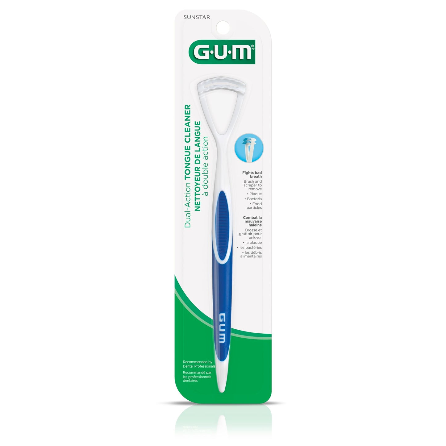 GUM Tongue Cleaner - Dual Action Soft Bristled Tongue Brush with Tongue Scraper for Better Oral Hygiene - Bad Breath Treatment (3pk)