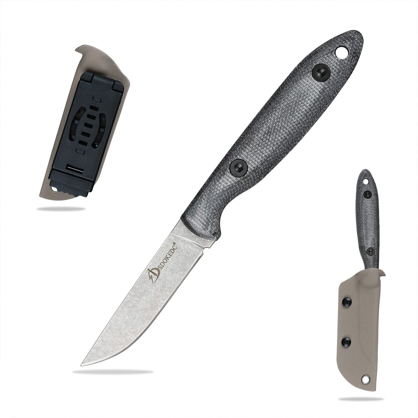 SDOKEDC Knives DC53 Steel Tactical Fixed Blade Knife with kydex sheath for Men EDC Outdoor Camping Survival Hunting (White stone wash)