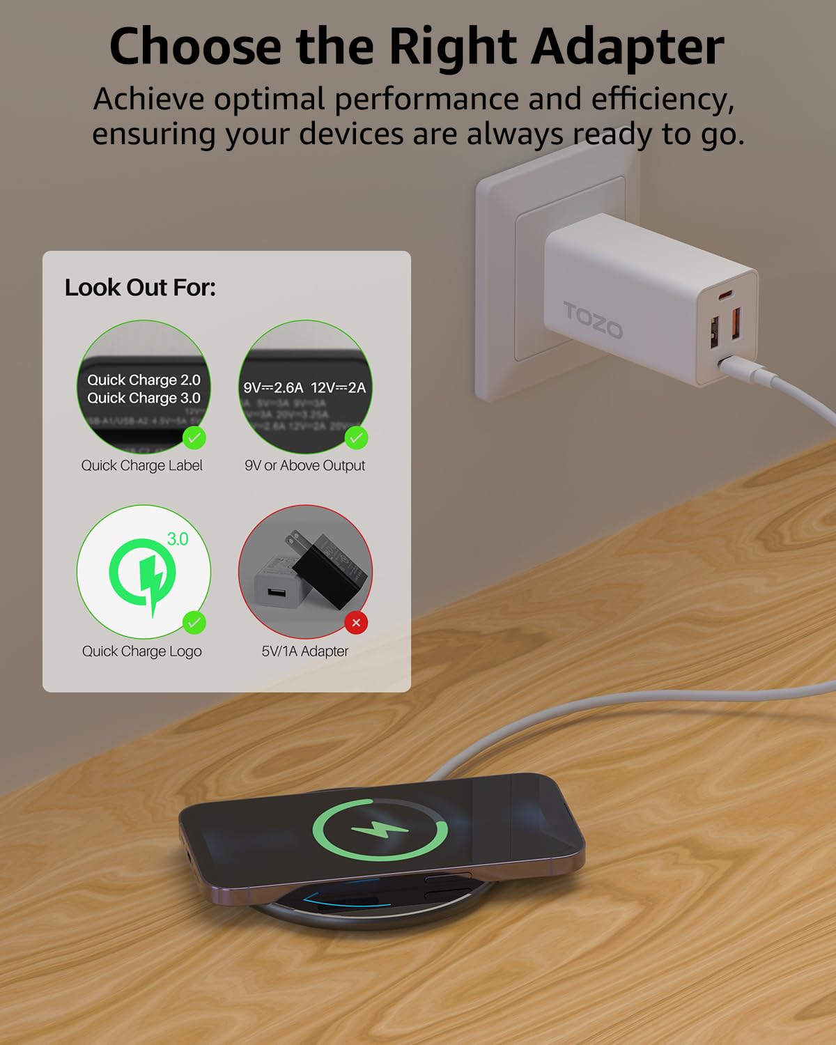 TOZO 2025 Upgraded Wireless Charger 15W Max Fast Wireless Charging Pad Compatible with iPhone 16/16 Plus/16 Pro Max /15/14/13/SE/12 Series, Samsung Galaxy S24/S23/S22 Series (No AC Adapter), Black