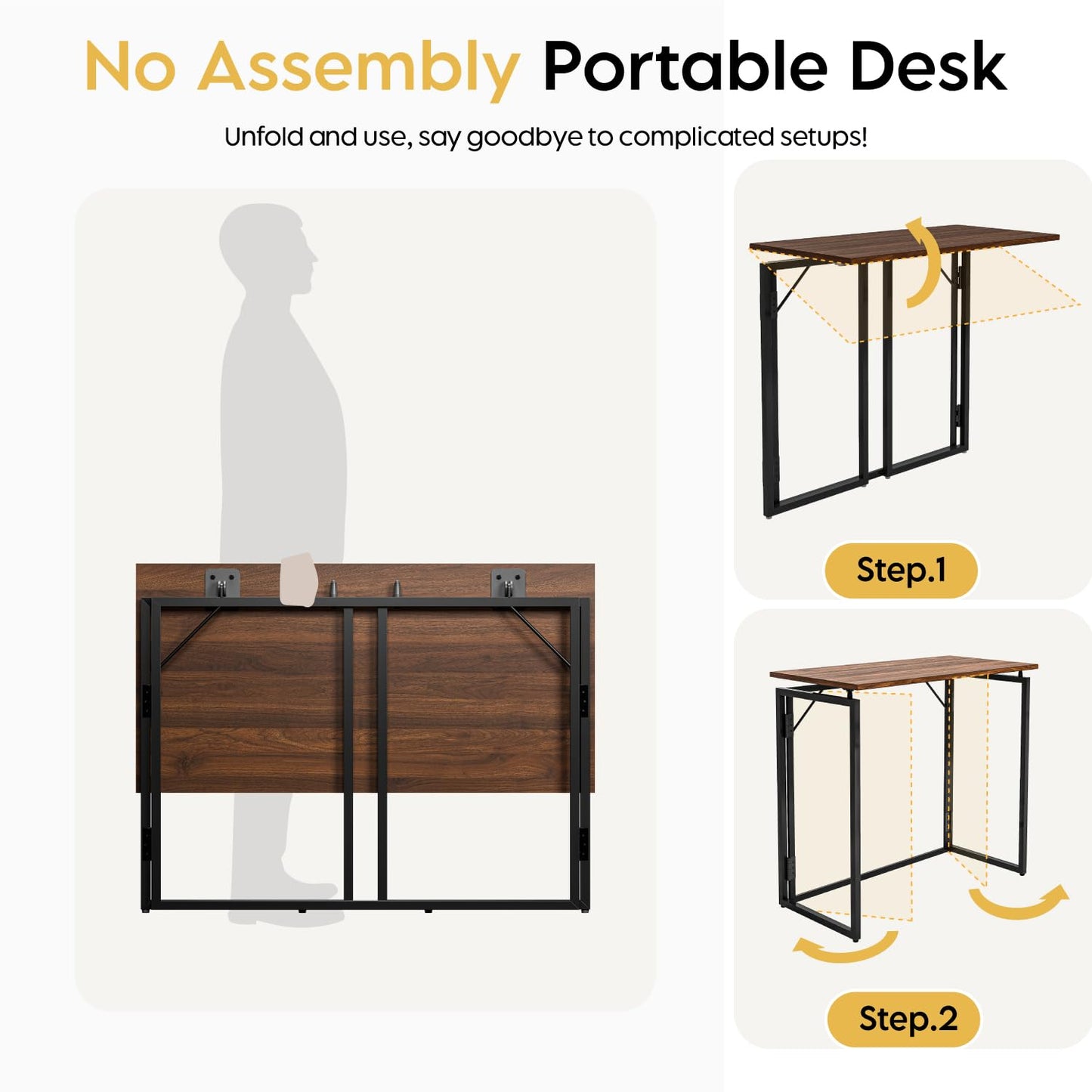 alawooder Folding Desk 30 Inch - No Assembly Small Foldable Desk for Small Space, Minimalist Space Saving Collapsible Compact Desk Portable Table for Craft, Writing, Study and Work
