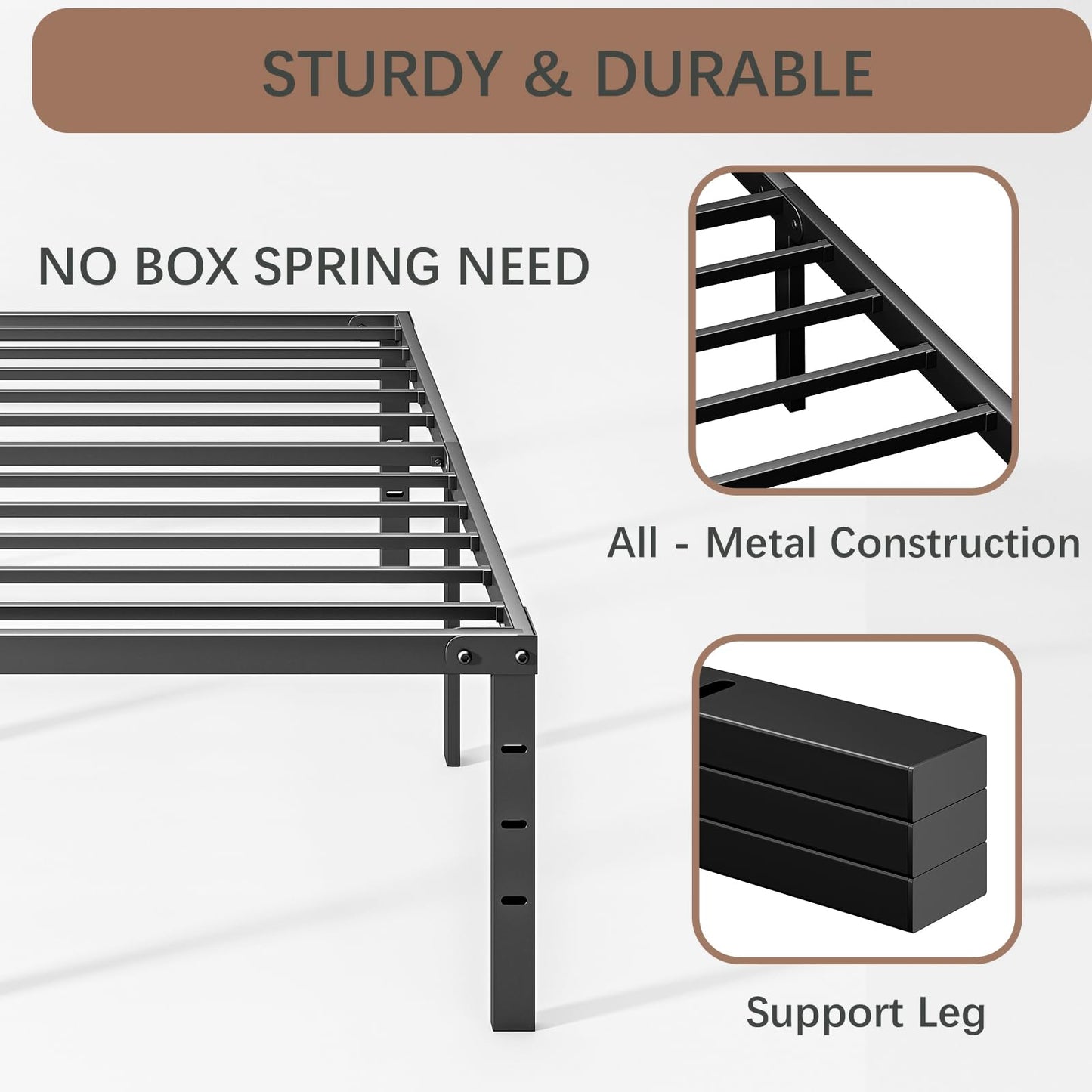 AGXI 20 Inch Twin Bed Frame No Box Spring Needed, Heavy Duty Tall Metal Twin Platform Bed Frames with Large Storage Space, Easy Assembly Strong Bearing Capacity, Noise Free