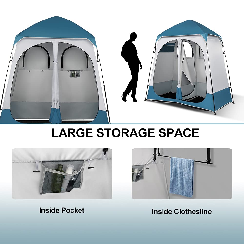 VINGLI 2 Room Shower Tent, 7.5 FT Instant Pop Up Shelter with Carrying Bag, Privacy Changing Room Tent,Perfect for Portable Toilet, Camping, Dressing, Outdoor Indoor, Easy Set Up (Blue)
