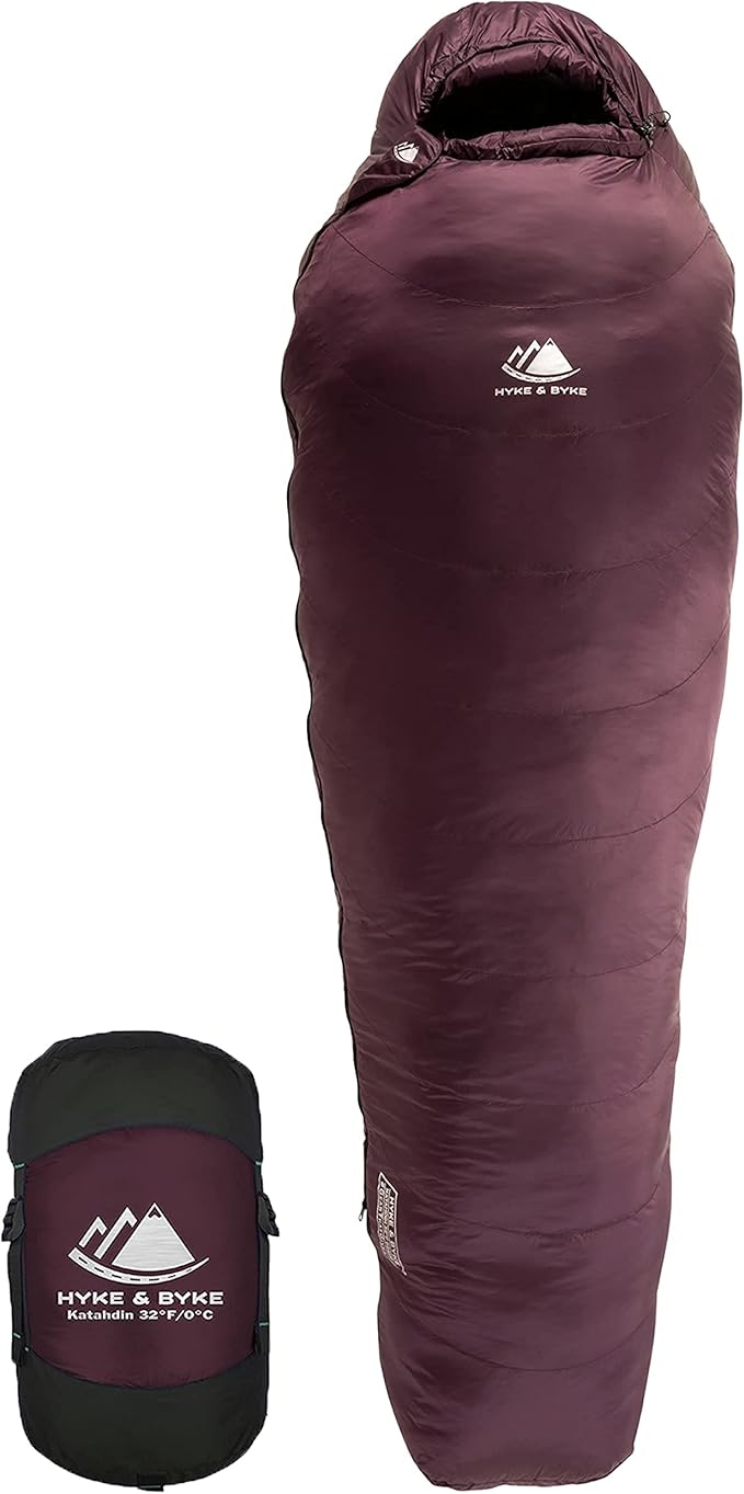 Hyke & Byke Katahdin 32 F Hiking & Backpacking Sleeping Bag - 4 Season, 625FP Ultralight Sleeping Bag - Water Resistant - Charcoal Gray - Short