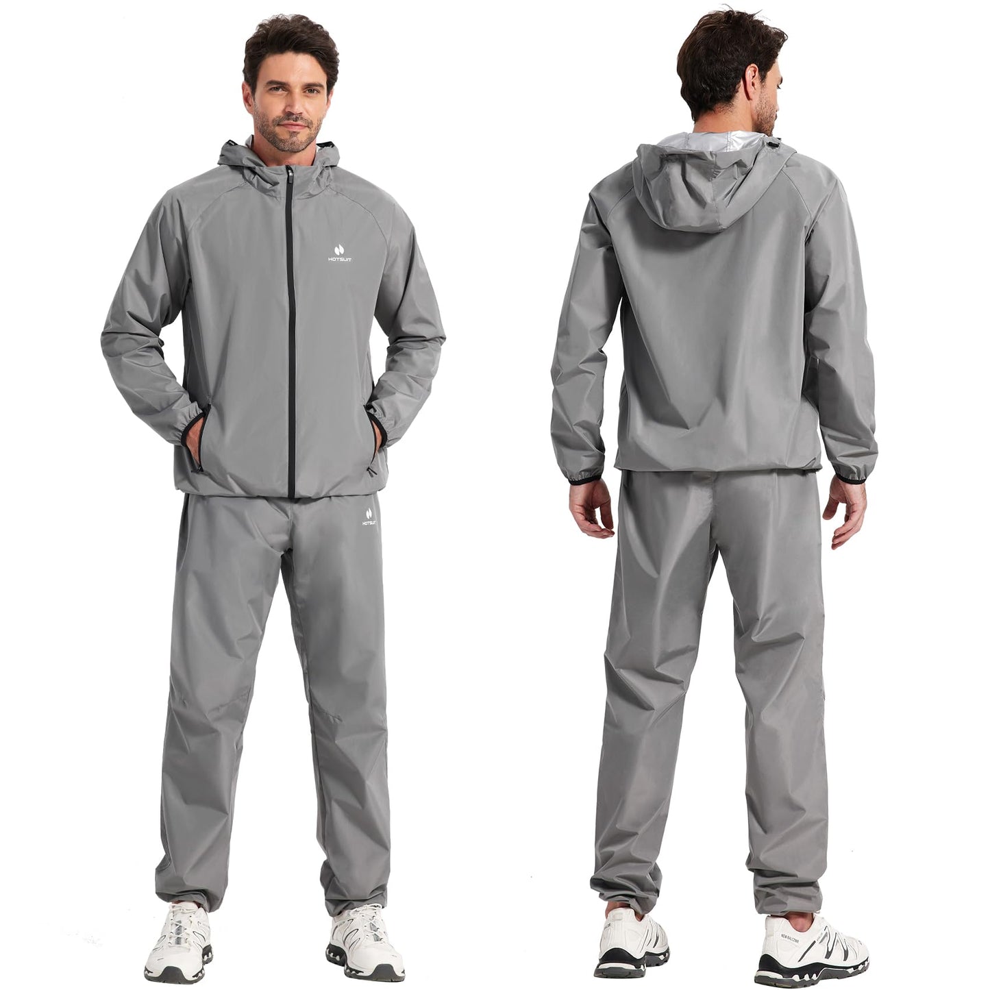 HOTSUIT Sauna Suit for Men Weight Loss Sweat Suit Boxing Exercise Sweat Sauna Jacket Pants Dark Grey