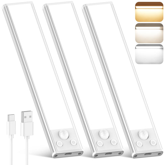 Under Cabinet Lights, 68-LED Rechargeable Battery Operated Motion Sensor Lights Indoor, 1800mAh Magnetic Dimmable Closet Lights, 3 Color Wireless Under Counter Night Lights for Kitchen Stair, 3 Packs