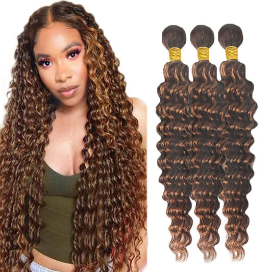 Bafamiya Bundles Human Hair Deep Wave P4/30 Human Hair Bundles Unprocessed Brazilian Virgin Wave Bundles Human Hair P4/30 Human Hair Quick Weave Hair Extension