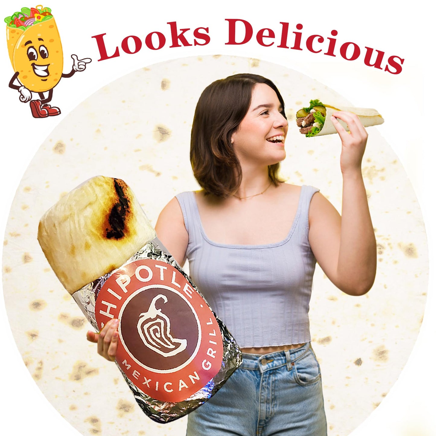 Jorbest Burritos Tortilla Throw Blanket Birthday Gifts for Adult and Kids, Giant Tortilla Food Blanket Funny Gifts for Dad Mom Women Men Teen, 285 GSM Soft Flannel Taco Blanket (Yellow, 60 inches)