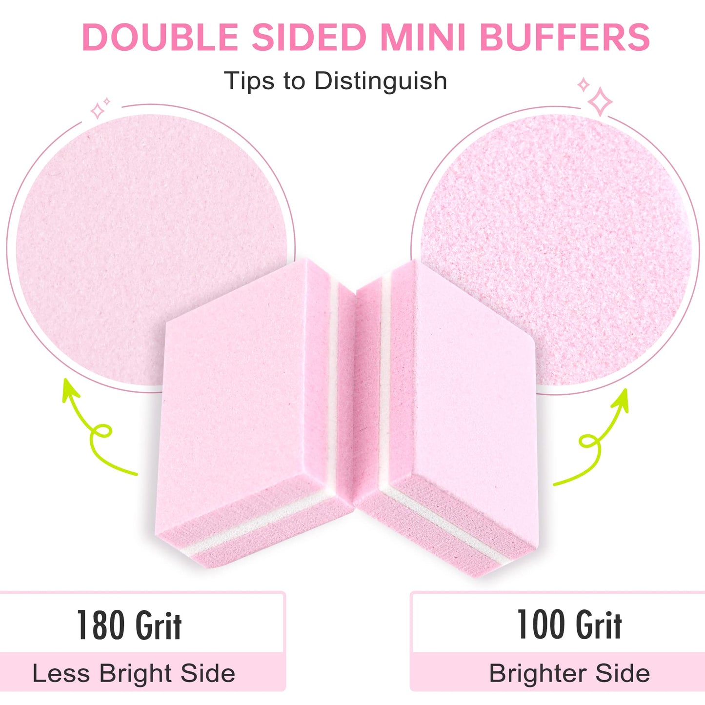 Mini Nail Buffer Blocks, 100/180 Grit Sponge Buffing Sanding Block File Manicure Tools Bulk 50Pcs (Pink)