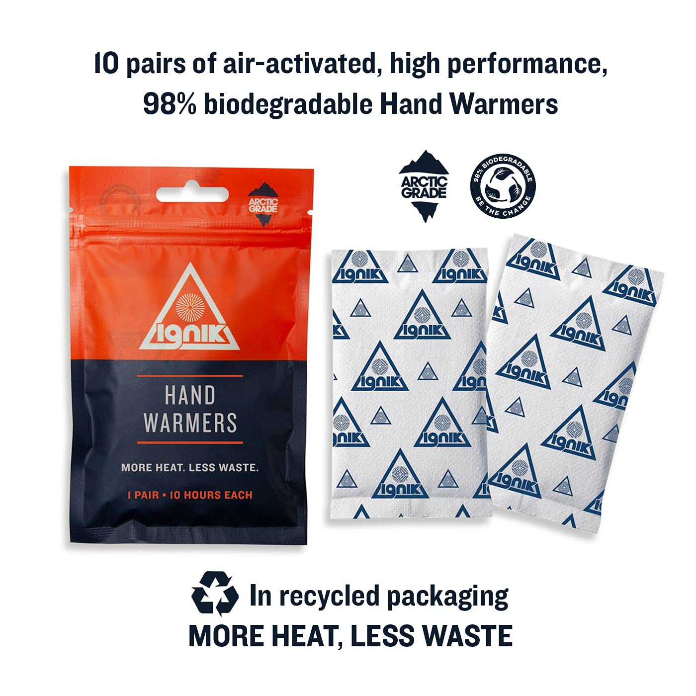 Ignik Resealable Multiple-Use Hand Warmers for 10 Hours of Heat Across 72 Hours, 10 Pairs