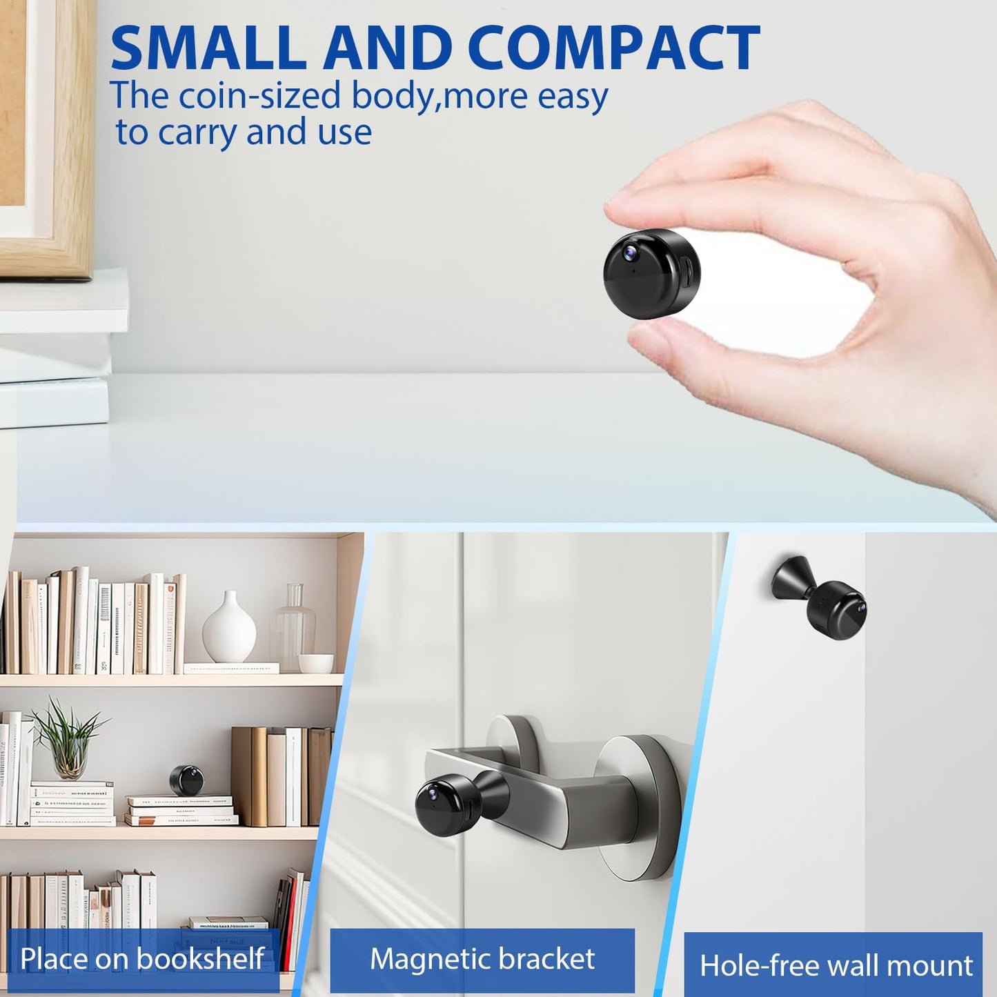 Mini Camera, Wireless Small Nanny Cam Hidden Camera for Home Security, 90 Days Battery Life, Auto Night Vision, Magnetic Installation, PIR Motion Detection,Cloud & Local SD Card Storage with Replay