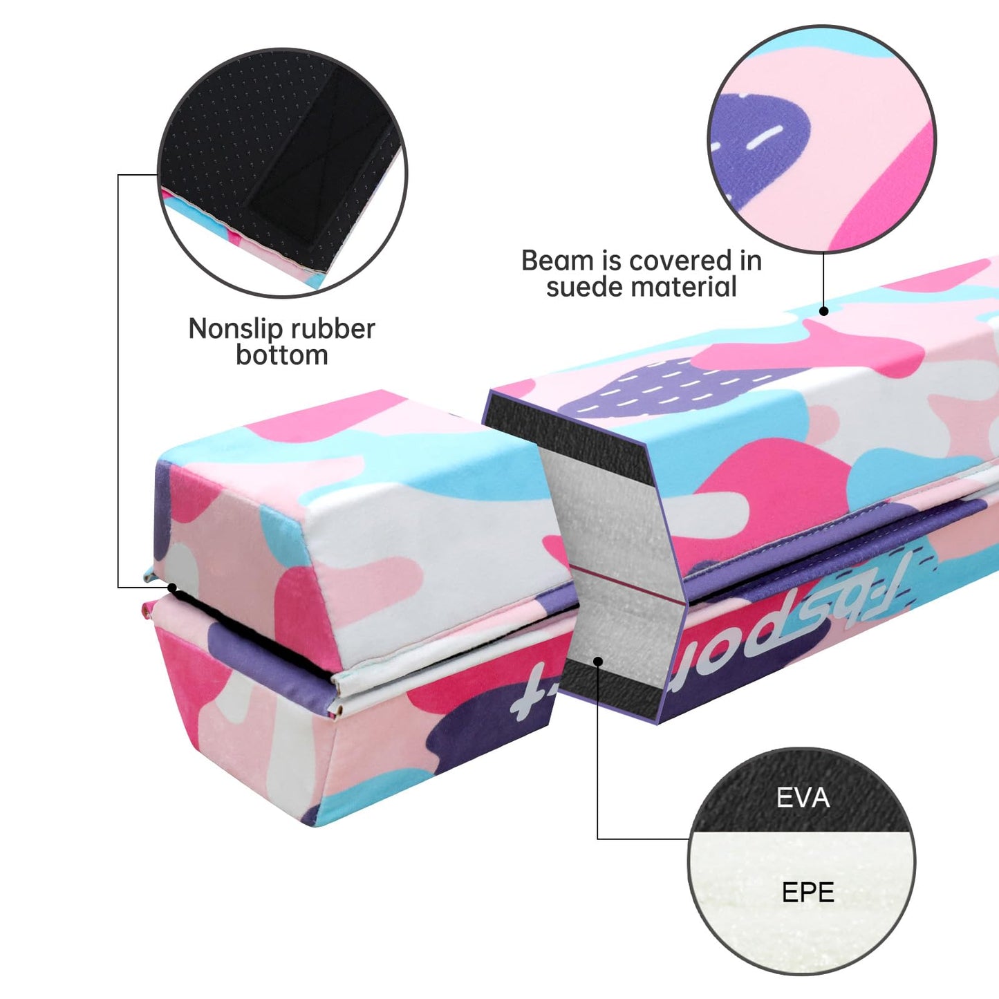 FBSPORT 8ft Balance Beam: Folding Floor Gymnastics Equipment for Kids Adults,Non Slip Rubber Base, Gymnastics Beam for Training, Practice, Physical Therapy and Professional Home Training