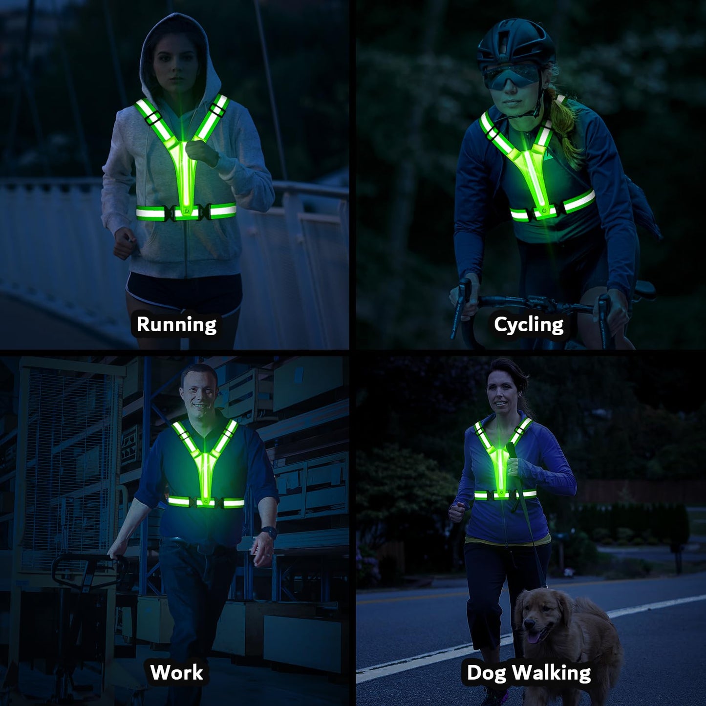 Fokia Kunbio LED Reflective Running Vest Gear,Light Up Vest Runners Night Walking USB Rechargeable,Up to 11hrs Light with Adjustable Waist/Shoulder for Women Men Kids (Green)