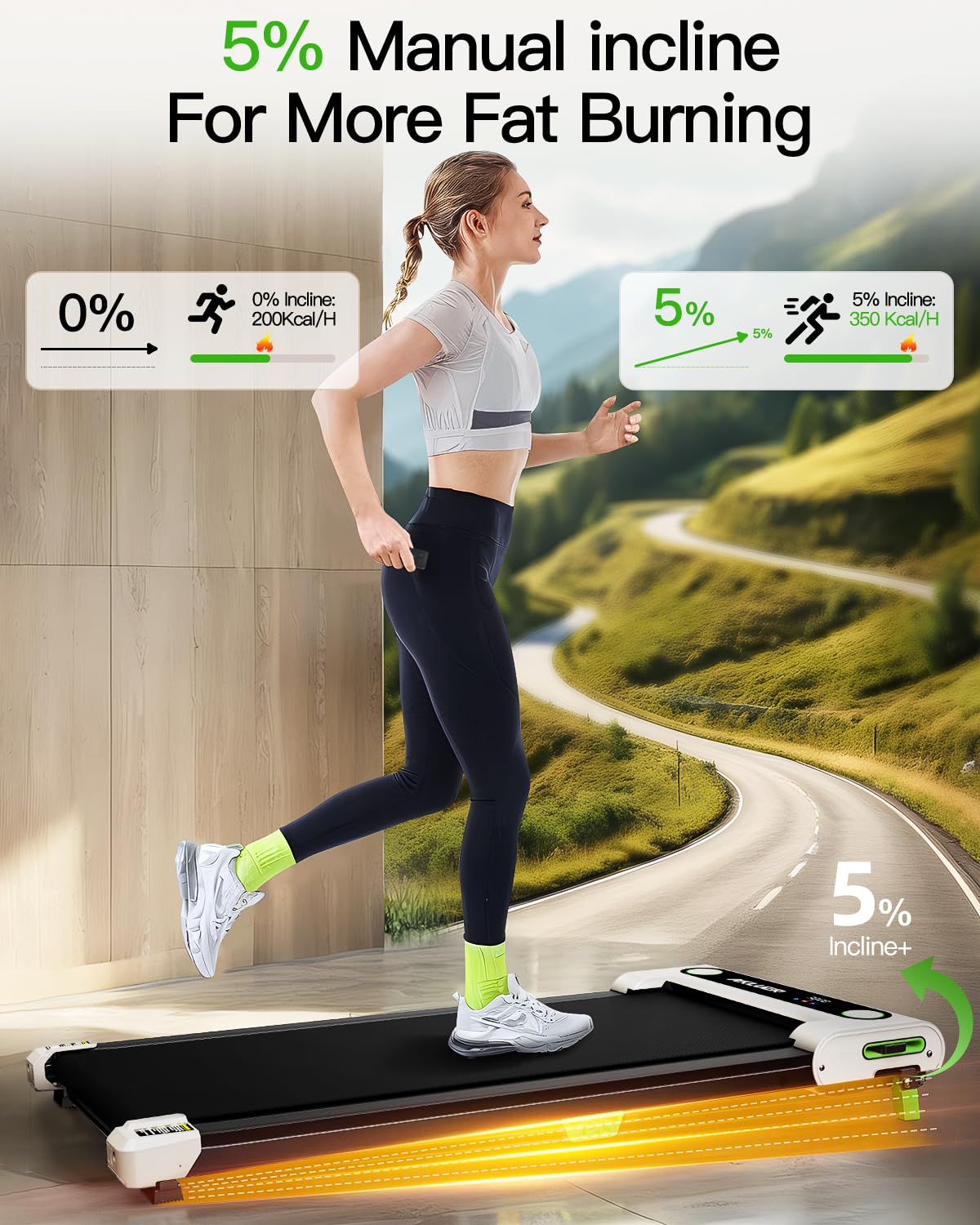 AKLUER Walking Pad with Incline, Under Desk Treadmill for Home, 2.5HP Portable Treadmills with Remote Control, 4 in 1 Incline Treadmill with LED Display