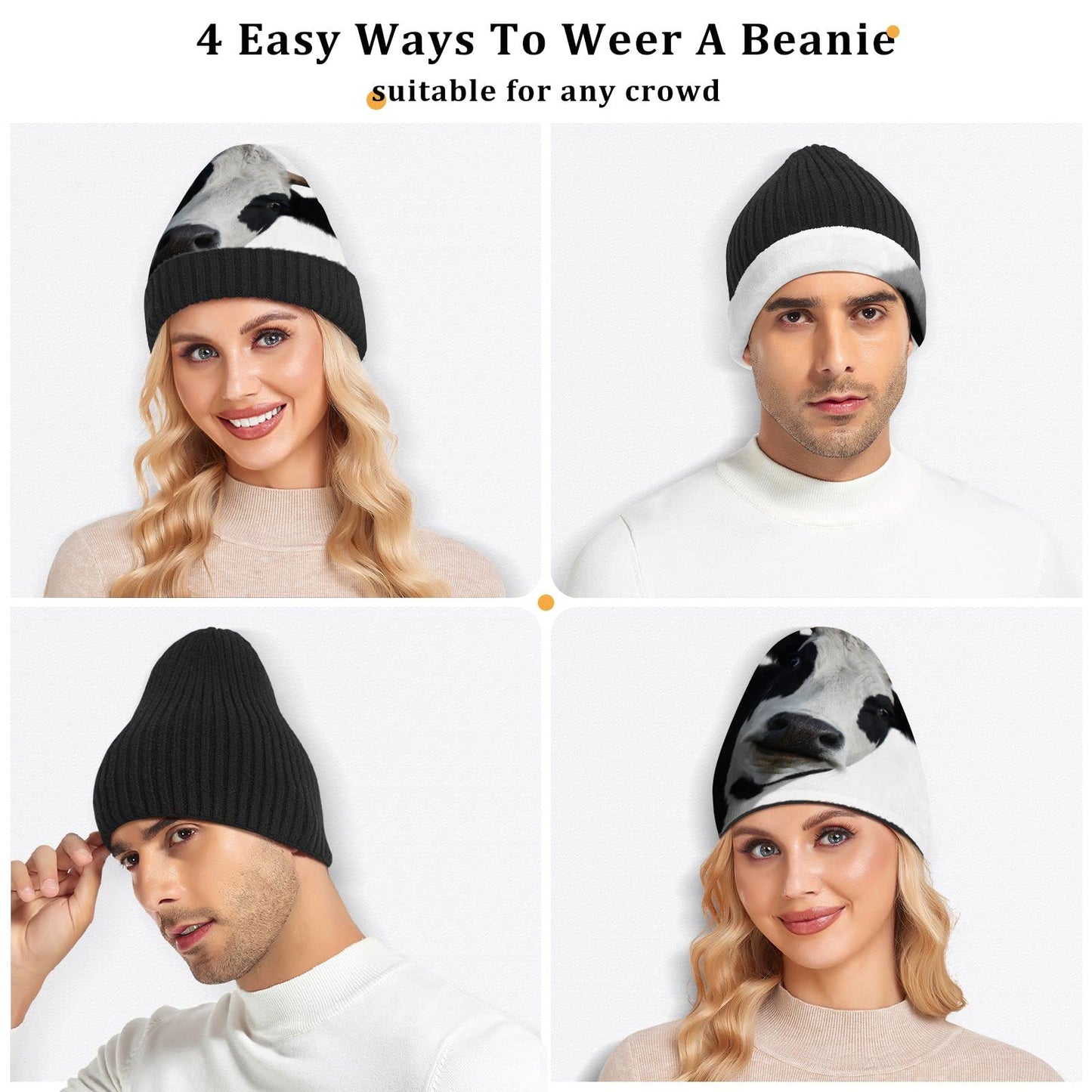 ALAZA Fun Cow Print Animal Beanie for Women Men Winter Hat Reversible Skull Cuffed Knit Cap Multi