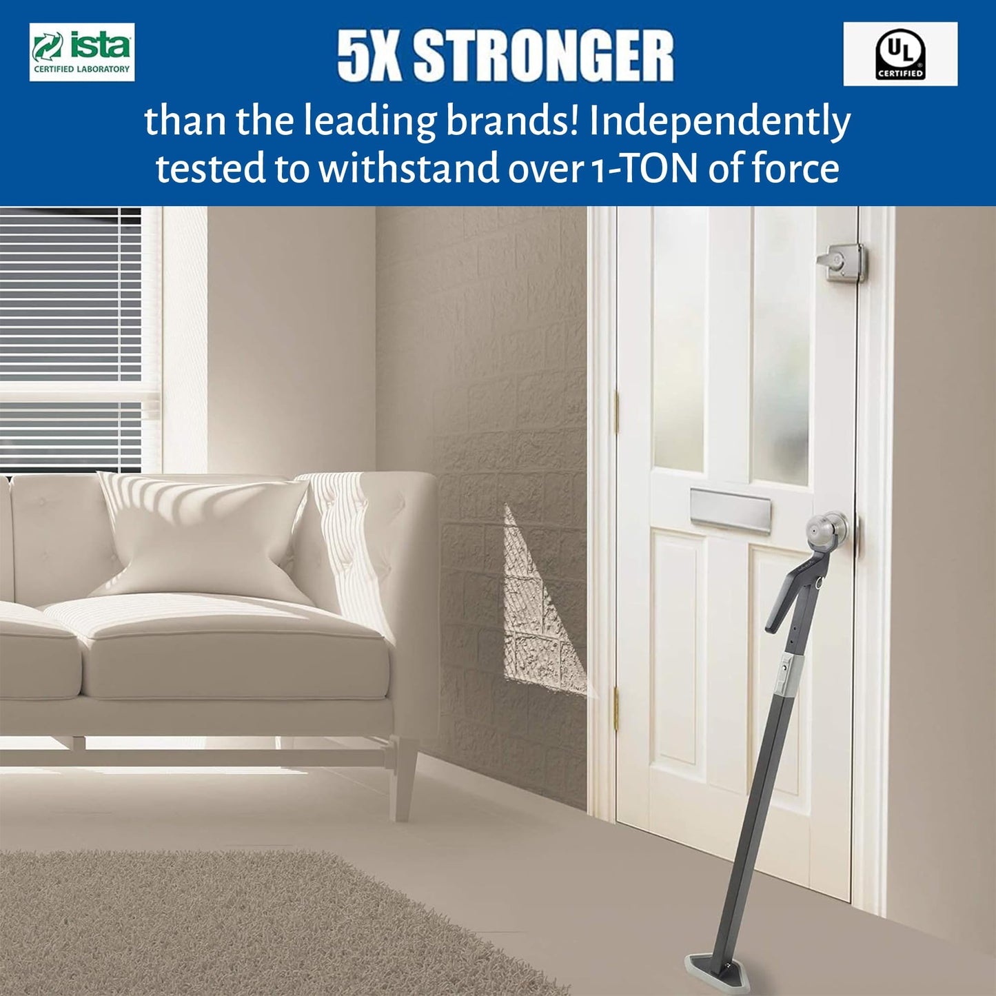 Super Heavy Duty Security Door Lock Bar Fully Adjustable Door Stopper Device for Home Defense for Residential and Commercial Use to Protect Against Forced Entry. Security Door Jammer by Securadoor