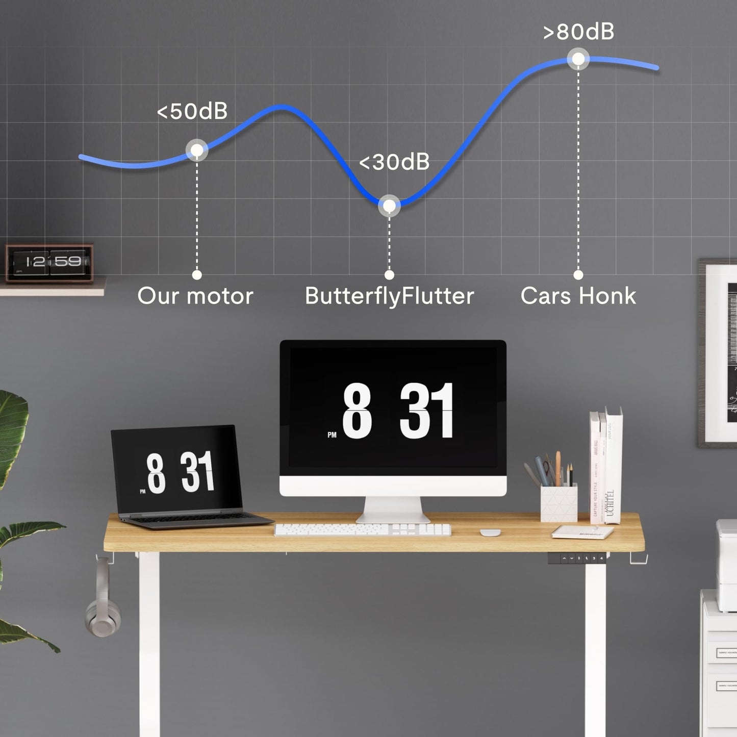 FLEXISPOT EN1 One-Piece Standing Desk 40 x 24 Inches Height Adjustable Desk Electric Sit Stand Up Desk Home Office Desks Computer Workstation (White Frame + Maple Desktop)
