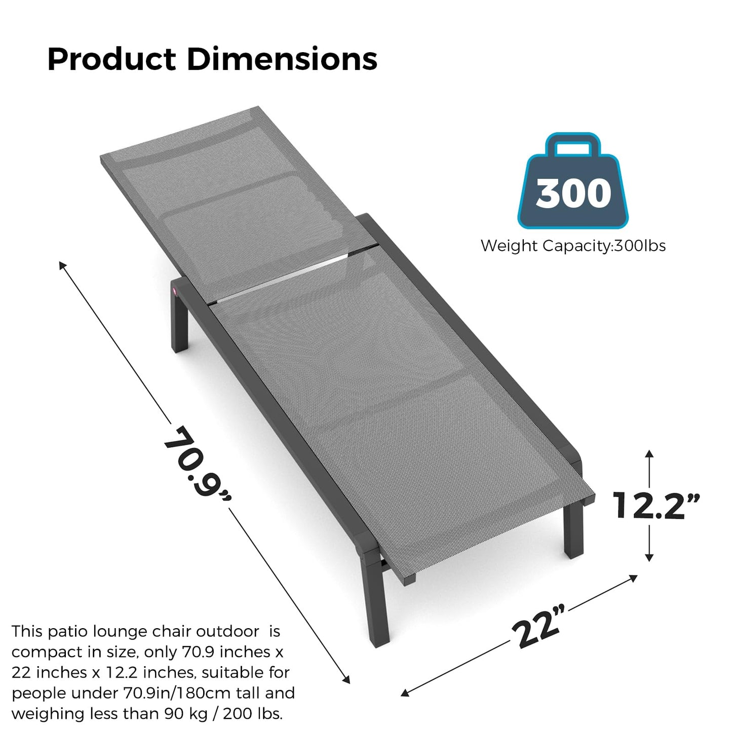 FHVIT Patio Chaise Lounge Set of 2 with 4 Adjustable Backrest, Foldable Aluminum Chaise Lounge Chair Recliner for Outdoor, Poolside, Sun Tanning Grey