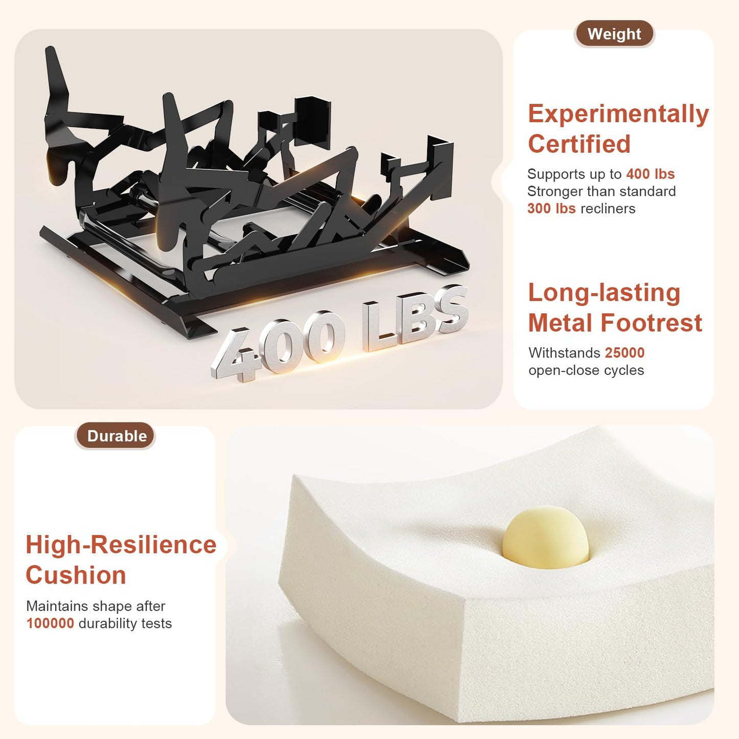 Dresegmt Oversize Manual Recliner Chair for Adults, Extra Wide Single Reclining Sofa Chair with Ergonomic, FSC Certified, Grey Linen-Blend & Chocolate Leather Scandinavian Chic for Living Room, RV