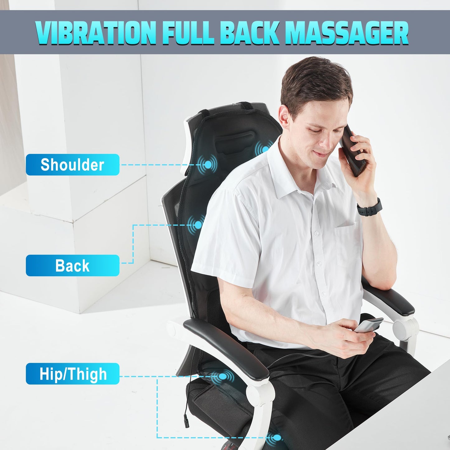 Back Massager with Heat, Massage Chair Pad for Pain Relief Deep Tissue, Portable Massage Seat Cushion for Home Office Use, Gifts for Men Women