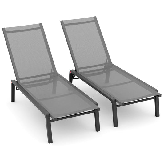 FHVIT Patio Chaise Lounge Set of 2 with 4 Adjustable Backrest, Foldable Aluminum Chaise Lounge Chair Recliner for Outdoor, Poolside, Sun Tanning Grey