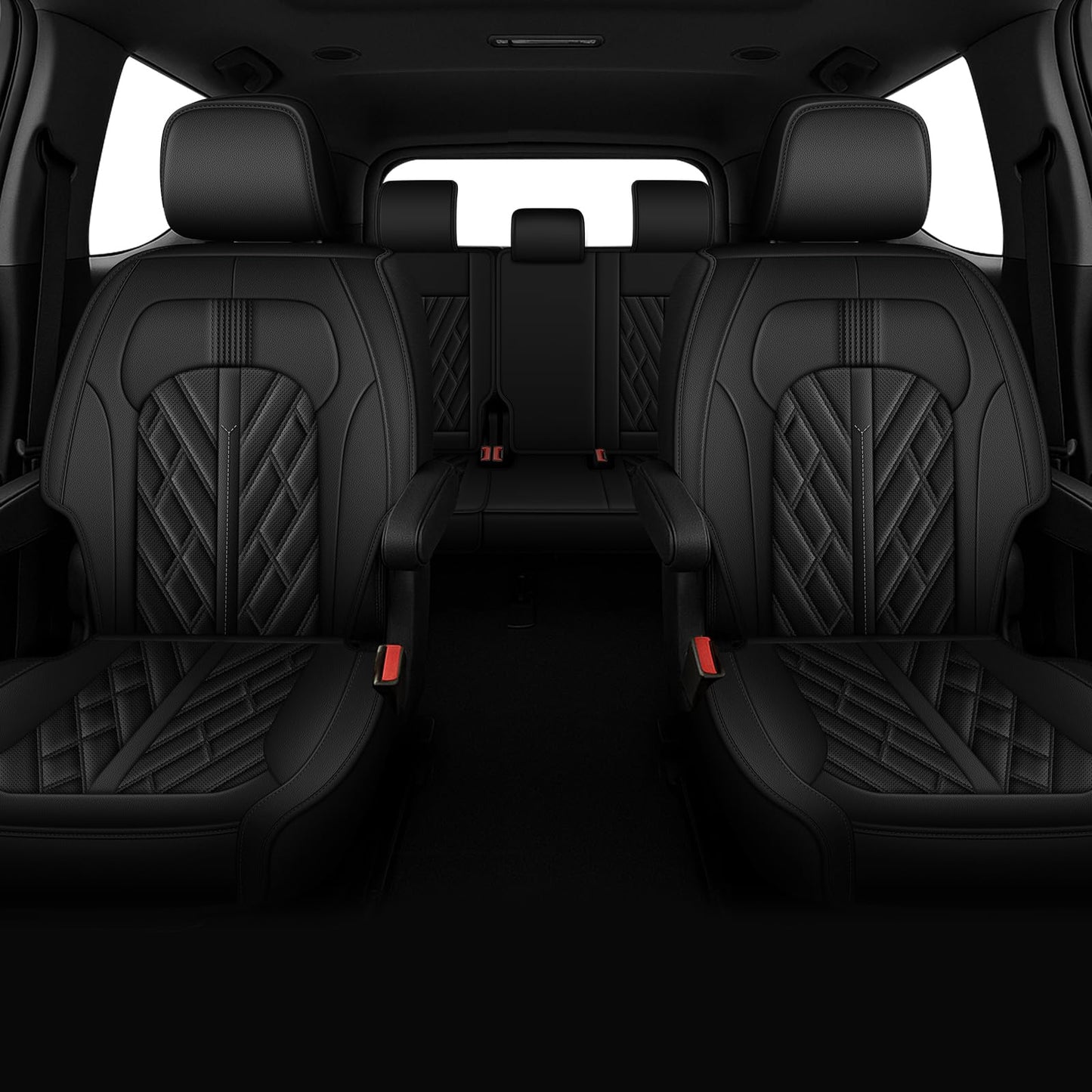 RAWAKORW 7 Passenger Seat Covers fit for Chevy Traverse 2018-2023: Leather Car Seat Cover Interior Accessories Customer Fit 7 Seater Protector (Black)