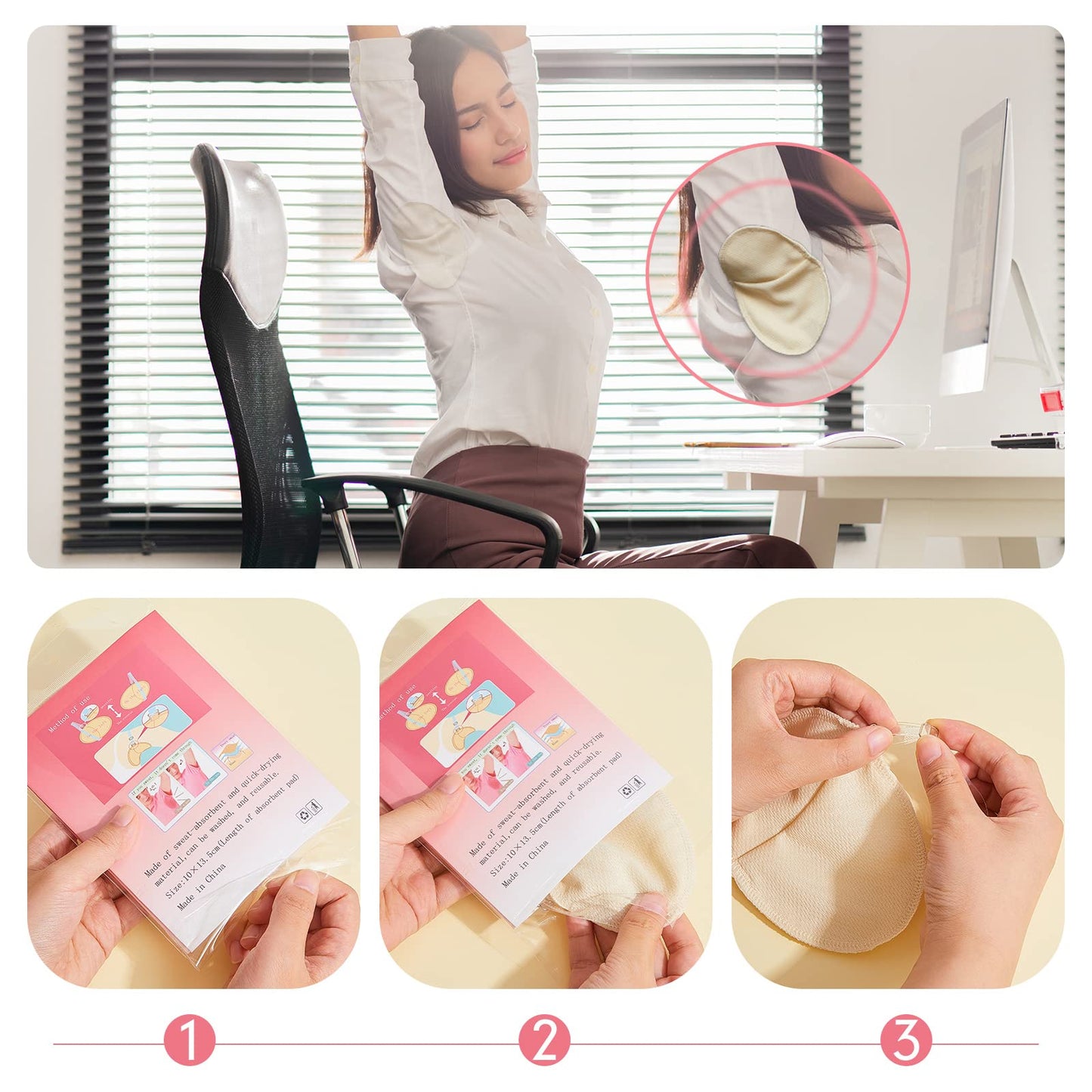 4 Pairs Underarm Sweat Pads Reusable Armpit Absorbing Guards Washable with Shoulder Strap Under Arm Breathable Absorbent Sweat Protectors Pads Guards for Women and Men(Nude, White)
