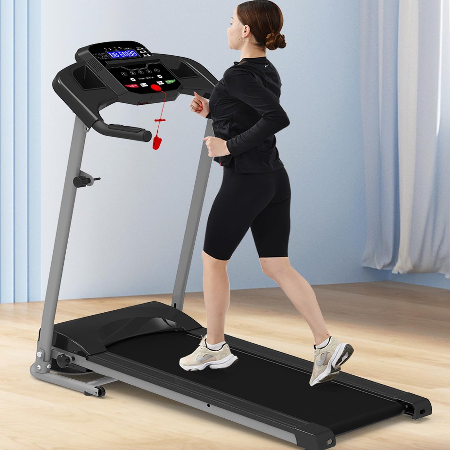 Home Foldable Treadmill with Incline, Folding Treadmill for Home Workout, Electric Running Machine 15 Preset or Adjustable Programs 250 LB Capacity MP3 (Black)