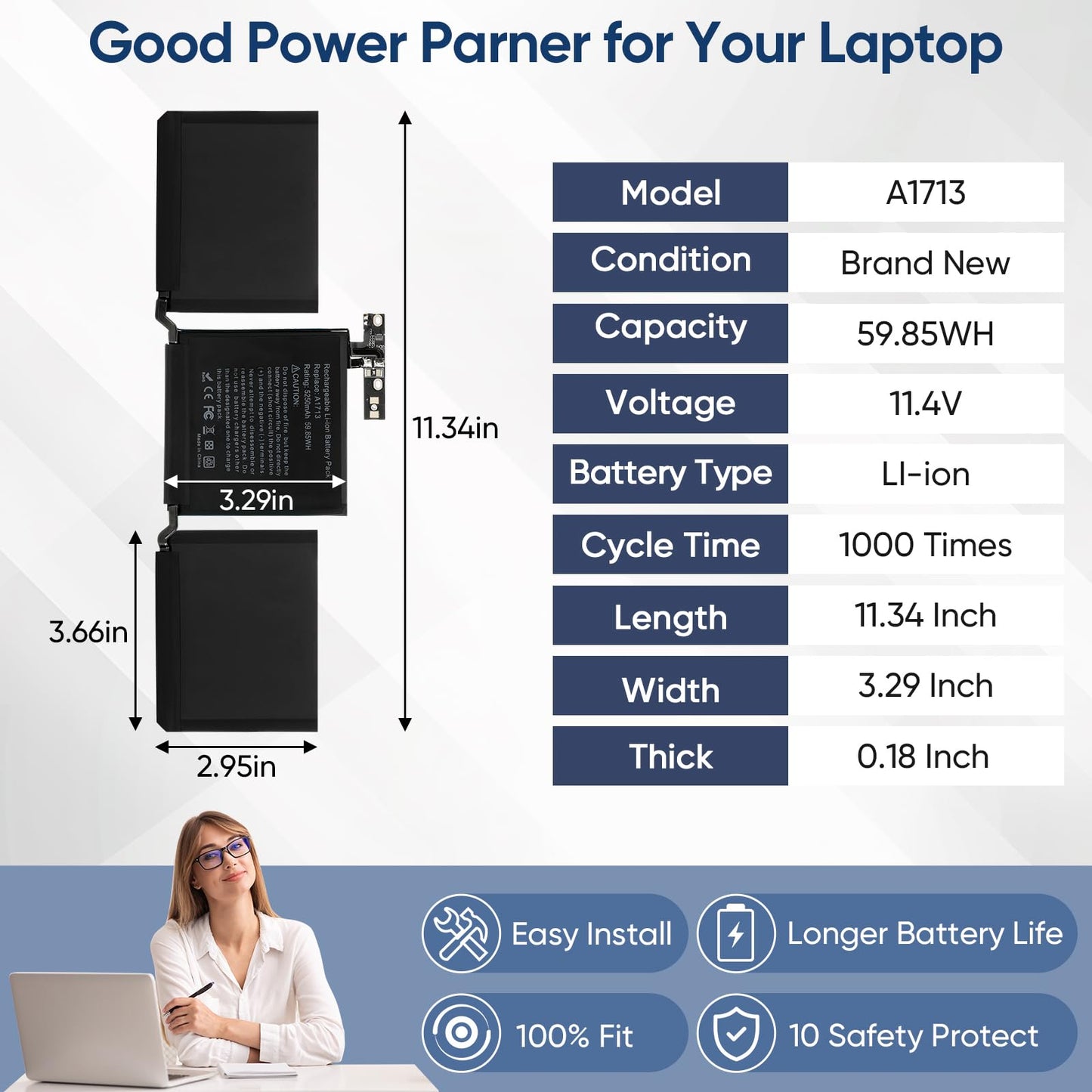 A1708 Battery Replacement for MacBook Pro 13 inch A1708(Late 2016, Mid 2017) A2159(2019) A2289(2020) A2338(2020,2022) A1713 A2171 Battery