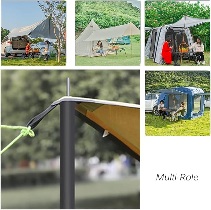 Adjustable Tent Poles - Portable Steel Rods for Camping Tarps and Canopies, 2 Sets of Black Lightweight Poles for Shelter and Shade. Ideal for Backpacking, Hiking, Outdoor Adventures.